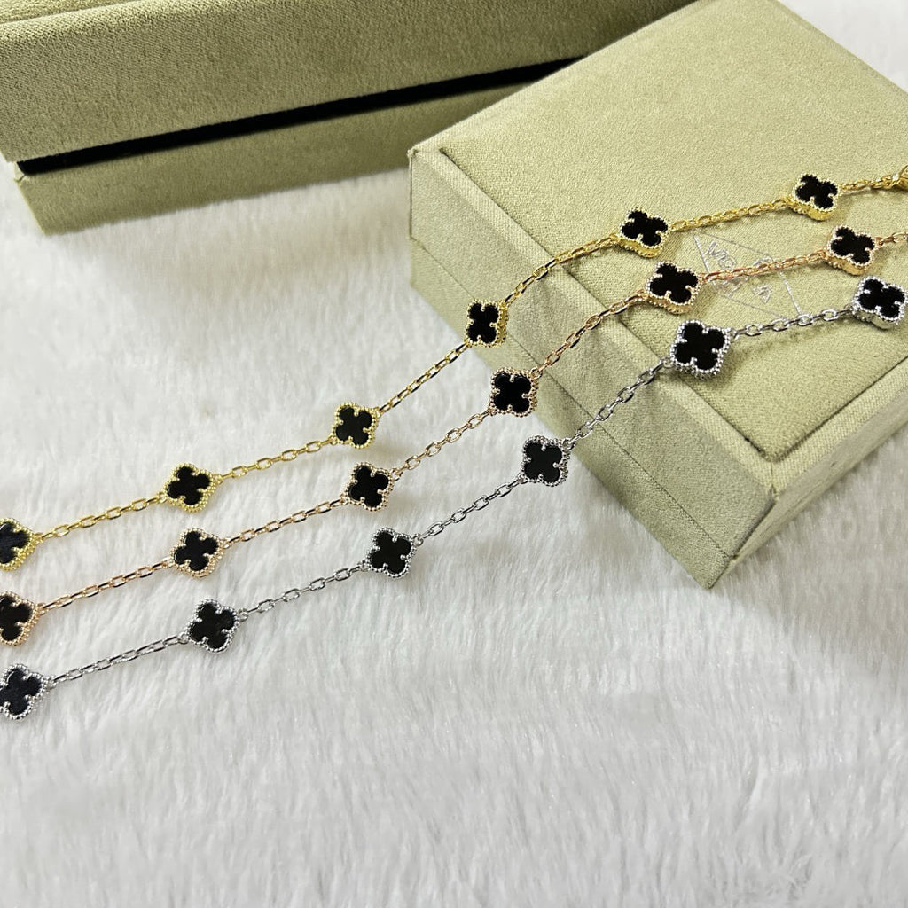 [BIJOUX]BRACELET CLOVER 6 MOTIFS ONYX