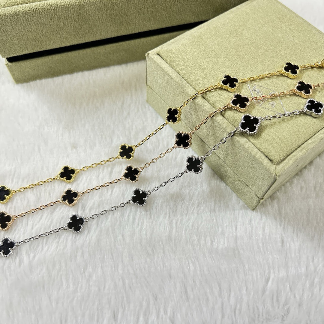 [BIJOUX]BRACELET CLOVER 6 MOTIFS ONYX
