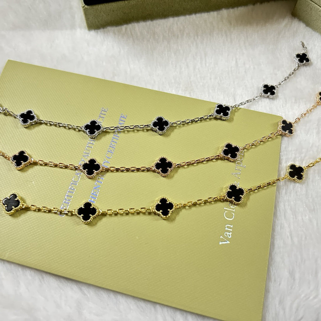[BIJOUX]BRACELET CLOVER 6 MOTIFS ONYX