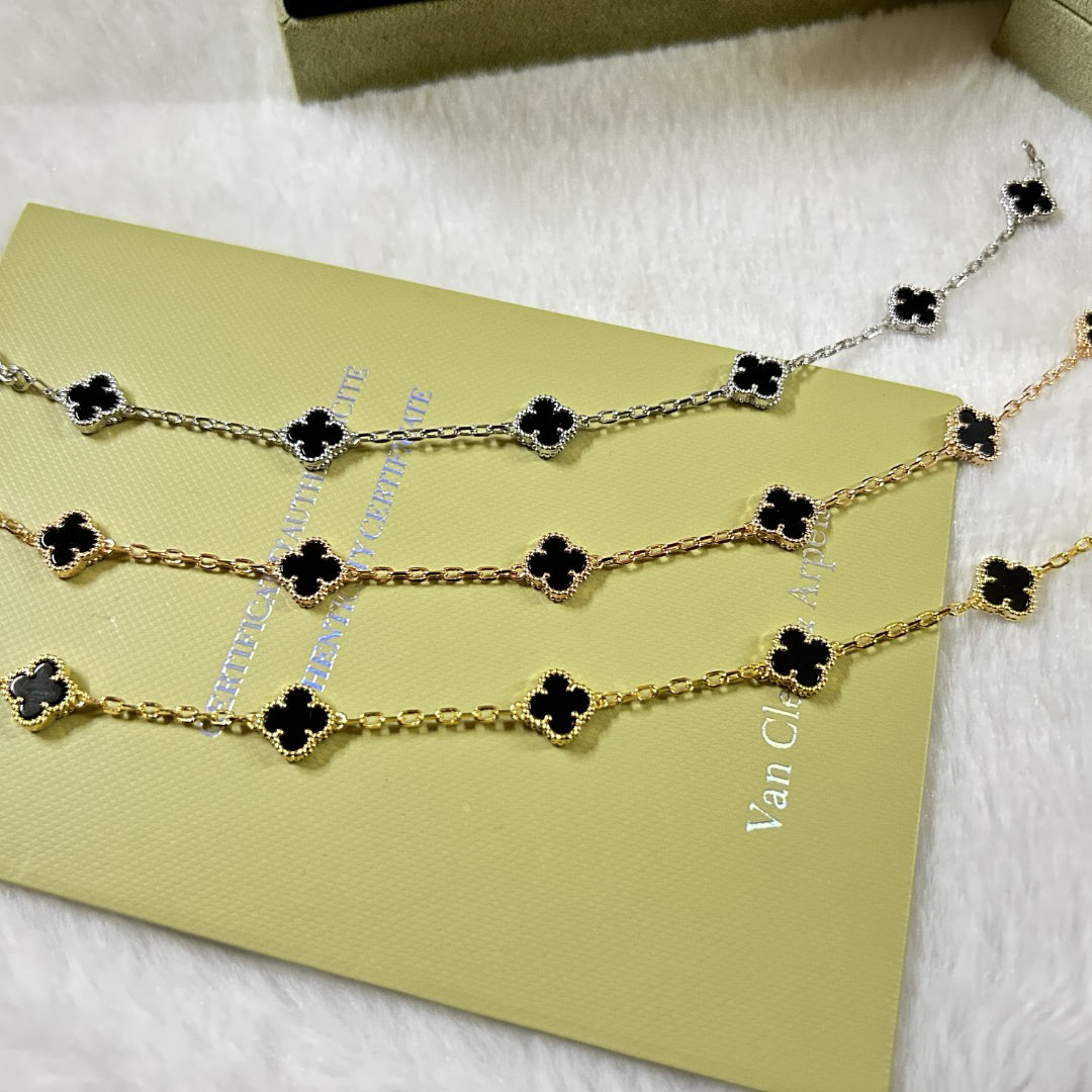 [BIJOUX]BRACELET CLOVER 6 MOTIFS ONYX