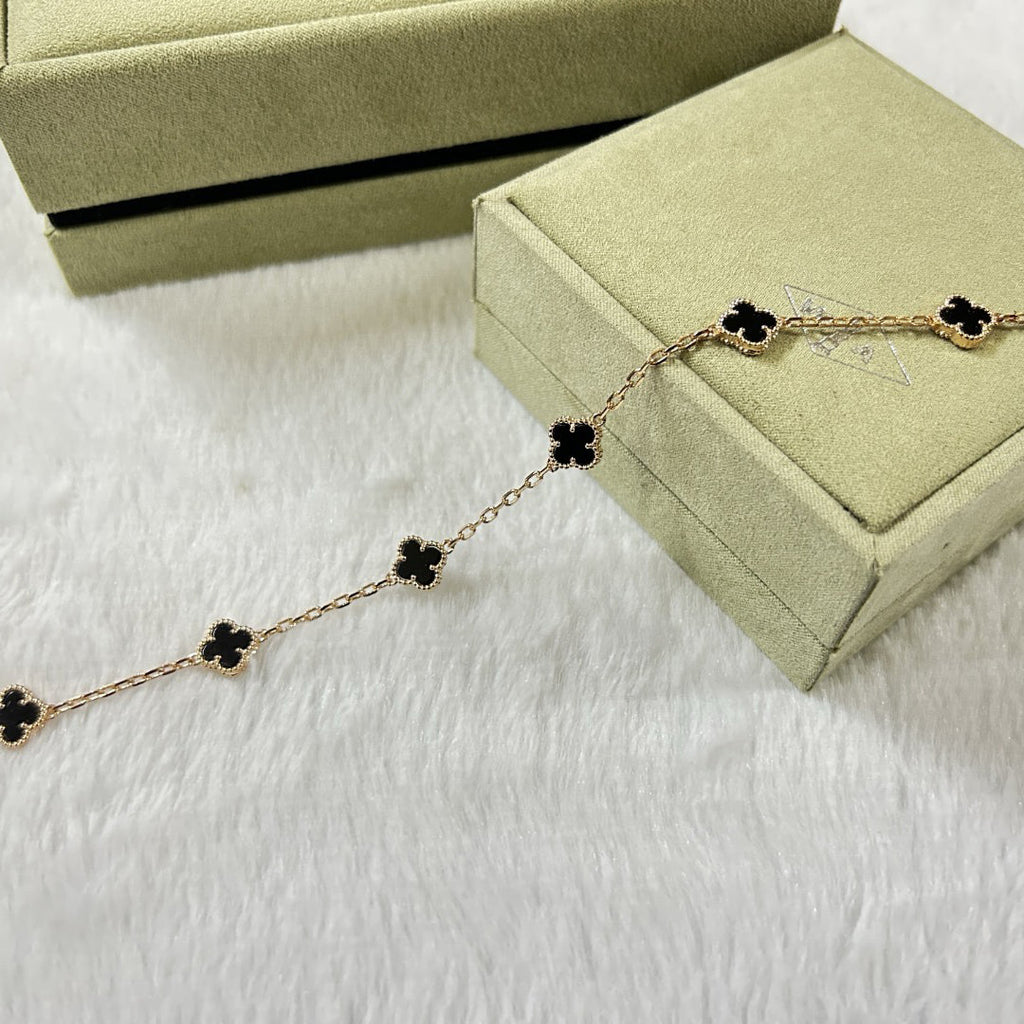 [BIJOUX]BRACELET CLOVER 6 MOTIFS ONYX