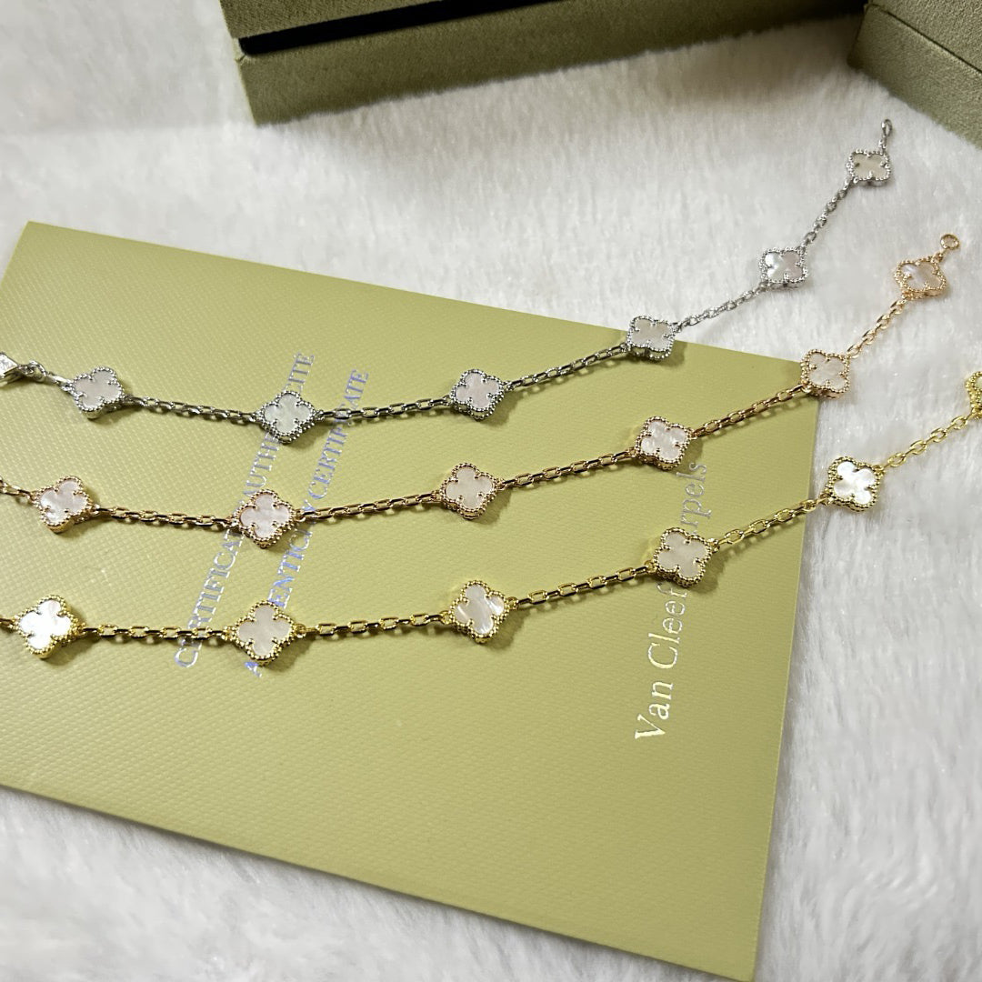 [BIJOUX]BRACELET CLOVER 6 MOTIFS NACRE BLANCHE