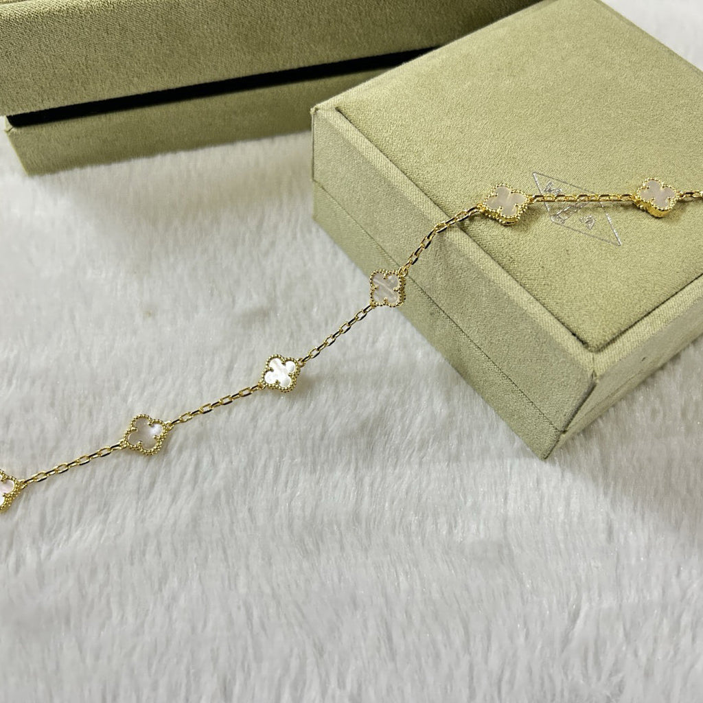 [BIJOUX]BRACELET CLOVER 6 MOTIFS NACRE BLANCHE