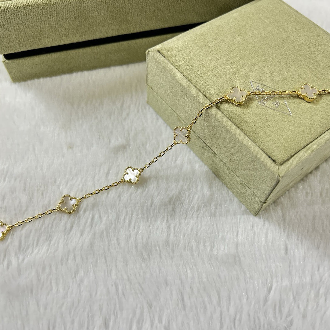 [BIJOUX]BRACELET CLOVER 6 MOTIFS NACRE BLANCHE