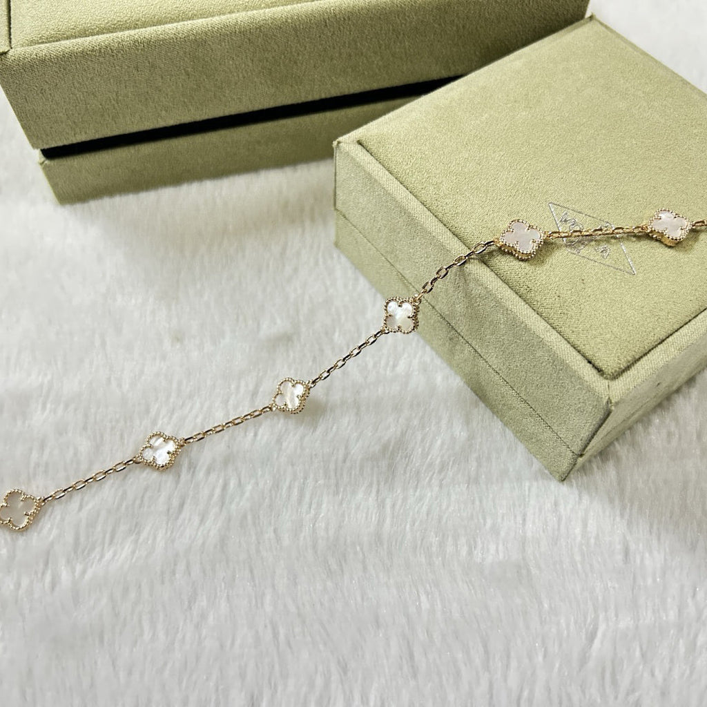[BIJOUX]BRACELET CLOVER 6 MOTIFS NACRE BLANCHE