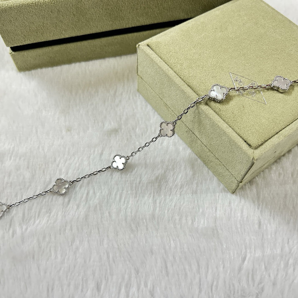 [BIJOUX]BRACELET CLOVER 6 MOTIFS NACRE BLANCHE