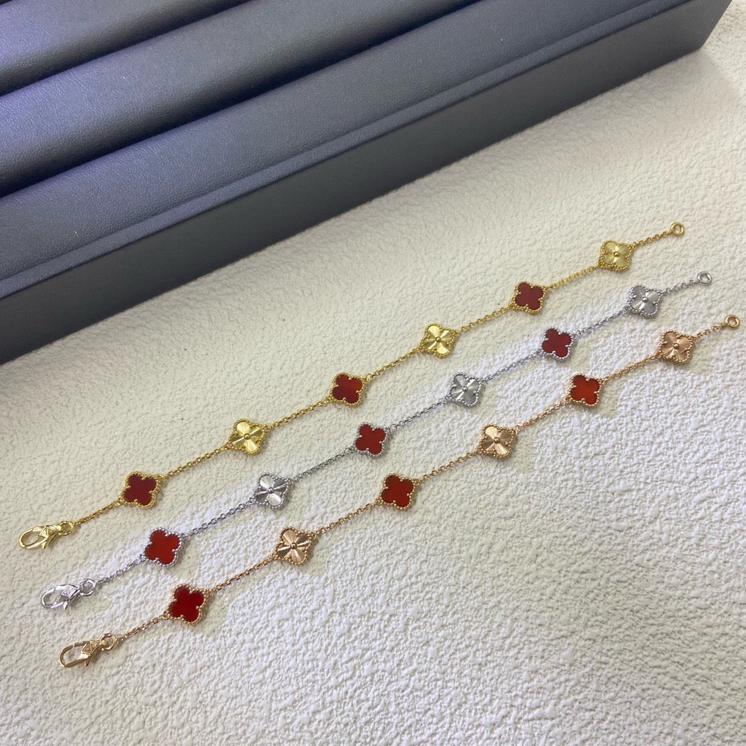 [BIJOUX]BRACELET CLOVER 6 MOTIFS AGATE ROUGE LASER