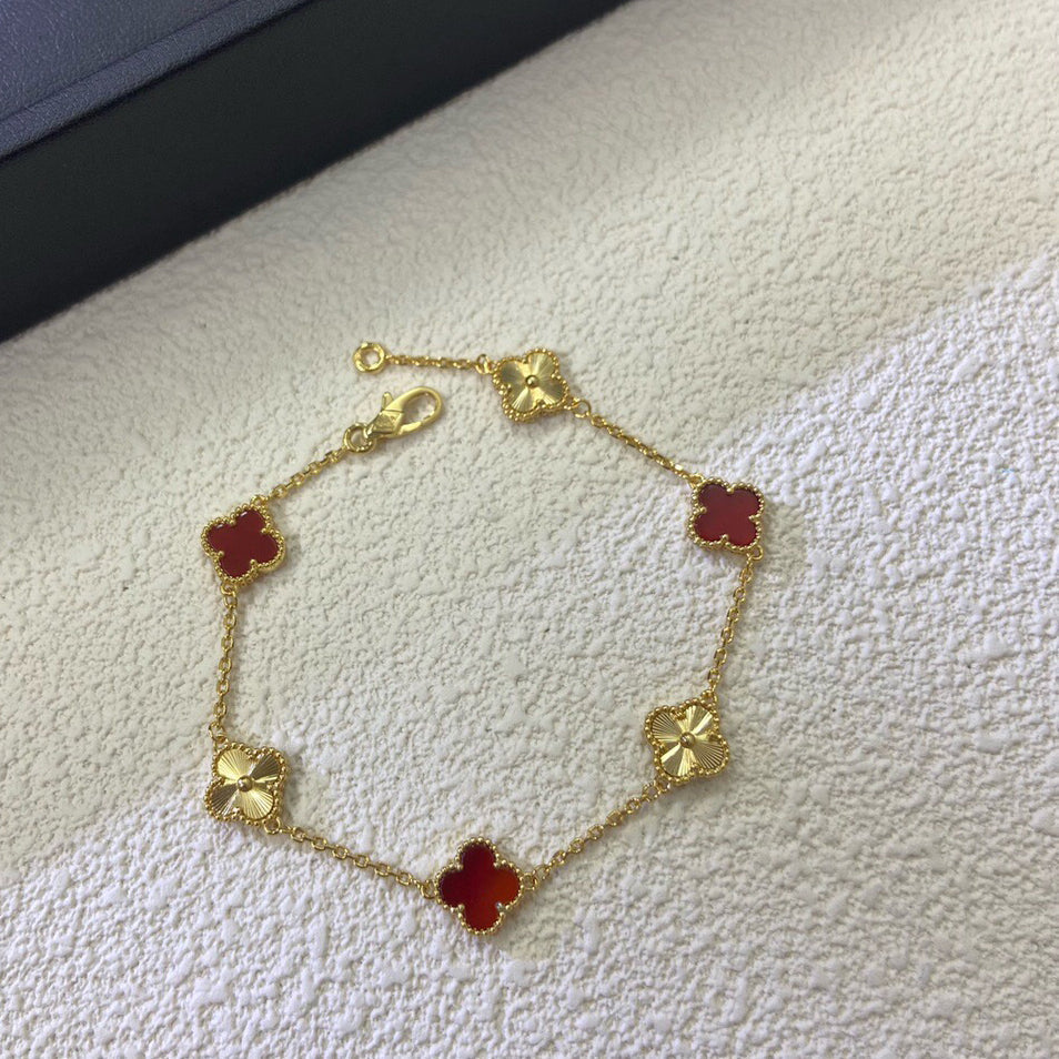 [BIJOUX]BRACELET CLOVER 6 MOTIFS AGATE ROUGE LASER