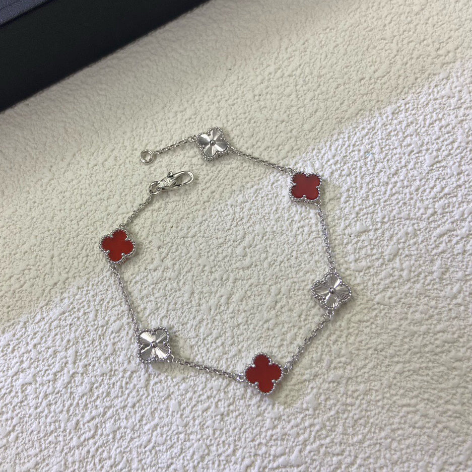 [BIJOUX]BRACELET CLOVER 6 MOTIFS AGATE ROUGE LASER