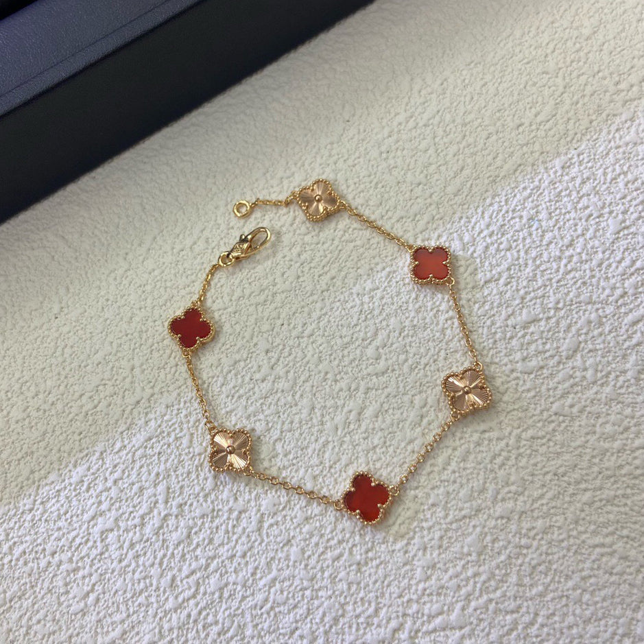 [BIJOUX]BRACELET CLOVER 6 MOTIFS AGATE ROUGE LASER