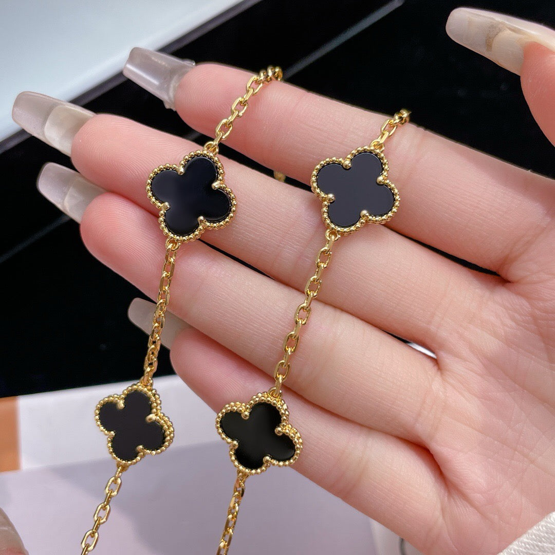 [BIJOUX] COLLIER TRÈFLE 10 MOTIFS ONYX