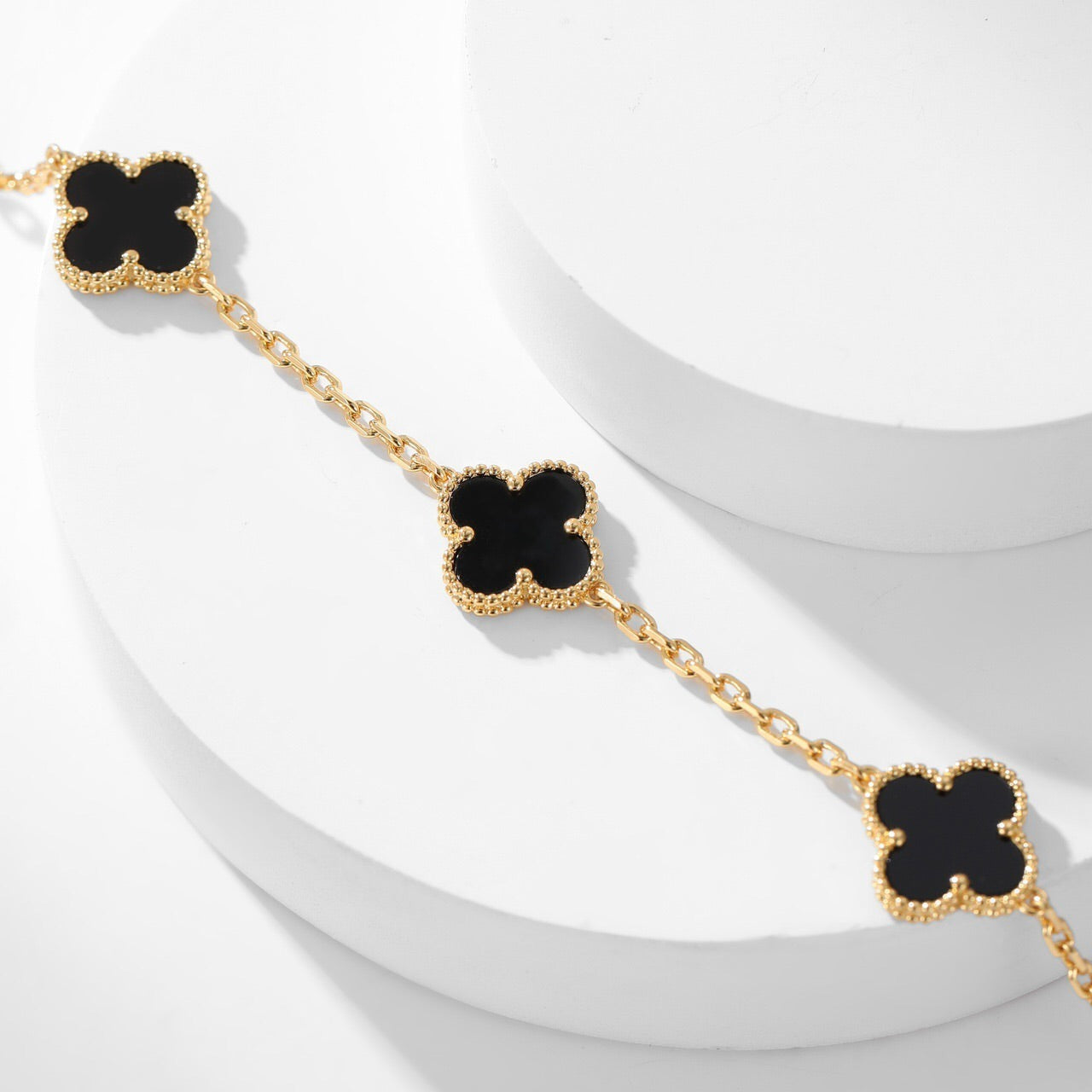 [BIJOUX] COLLIER TRÈFLE 10 MOTIFS ONYX