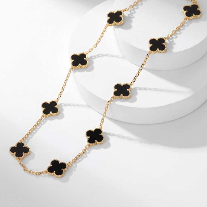 [BIJOUX] COLLIER TRÈFLE 10 MOTIFS ONYX