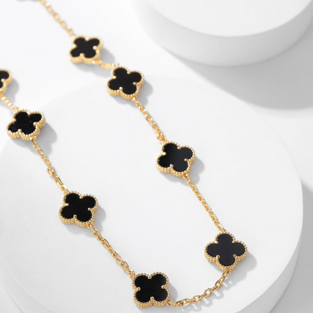 [BIJOUX] COLLIER TRÈFLE 10 MOTIFS ONYX