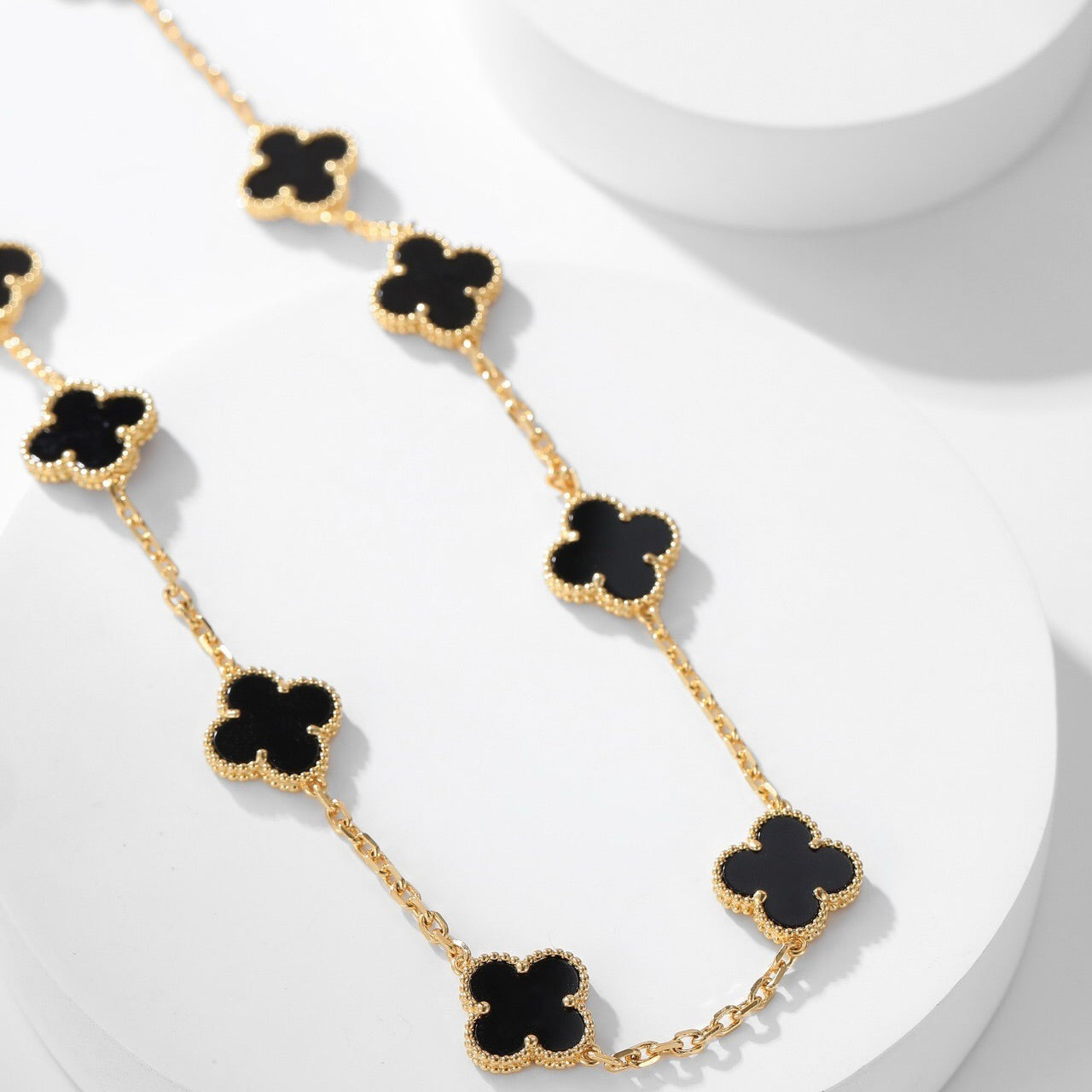 [BIJOUX] COLLIER TRÈFLE 10 MOTIFS ONYX