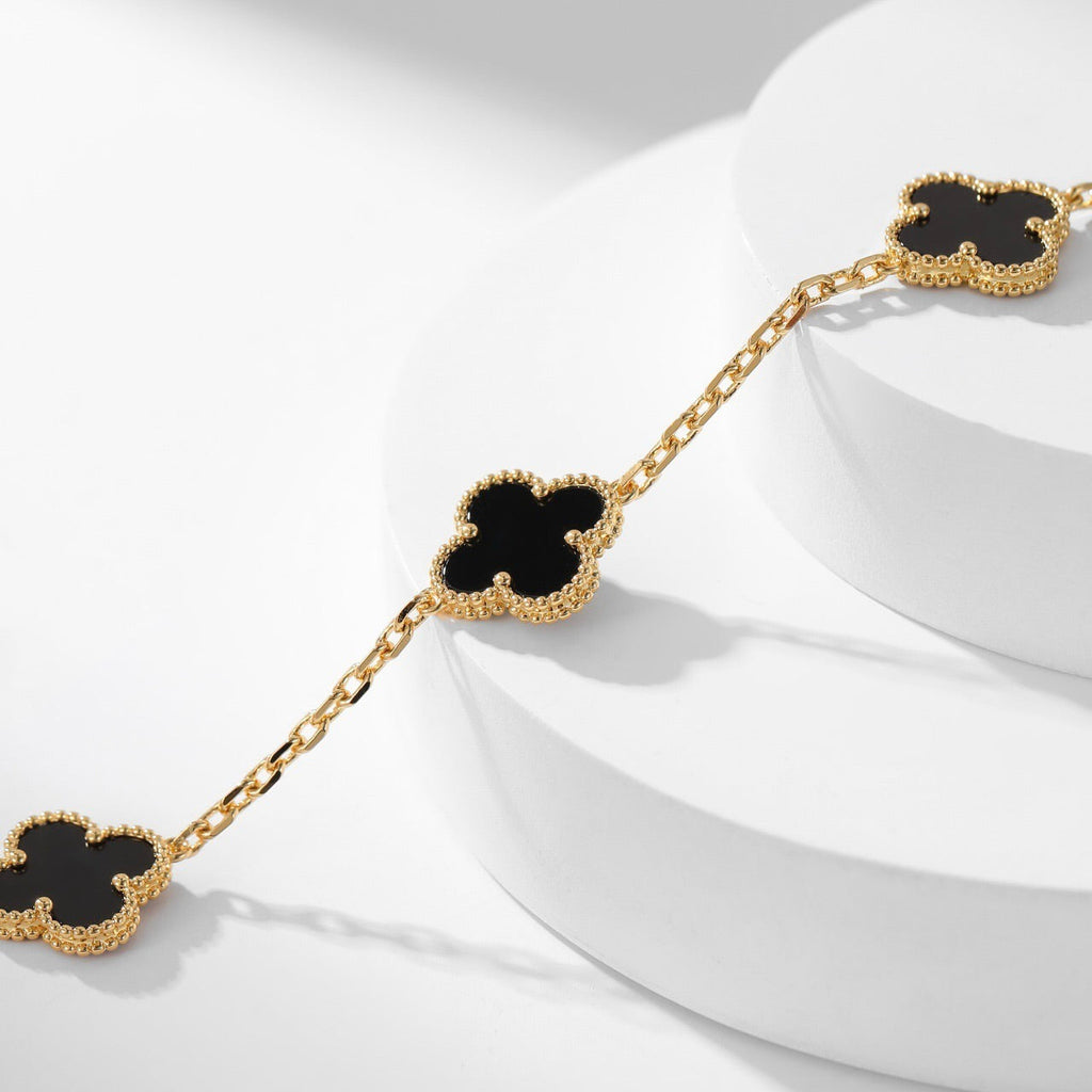 [BIJOUX] COLLIER TRÈFLE 10 MOTIFS ONYX