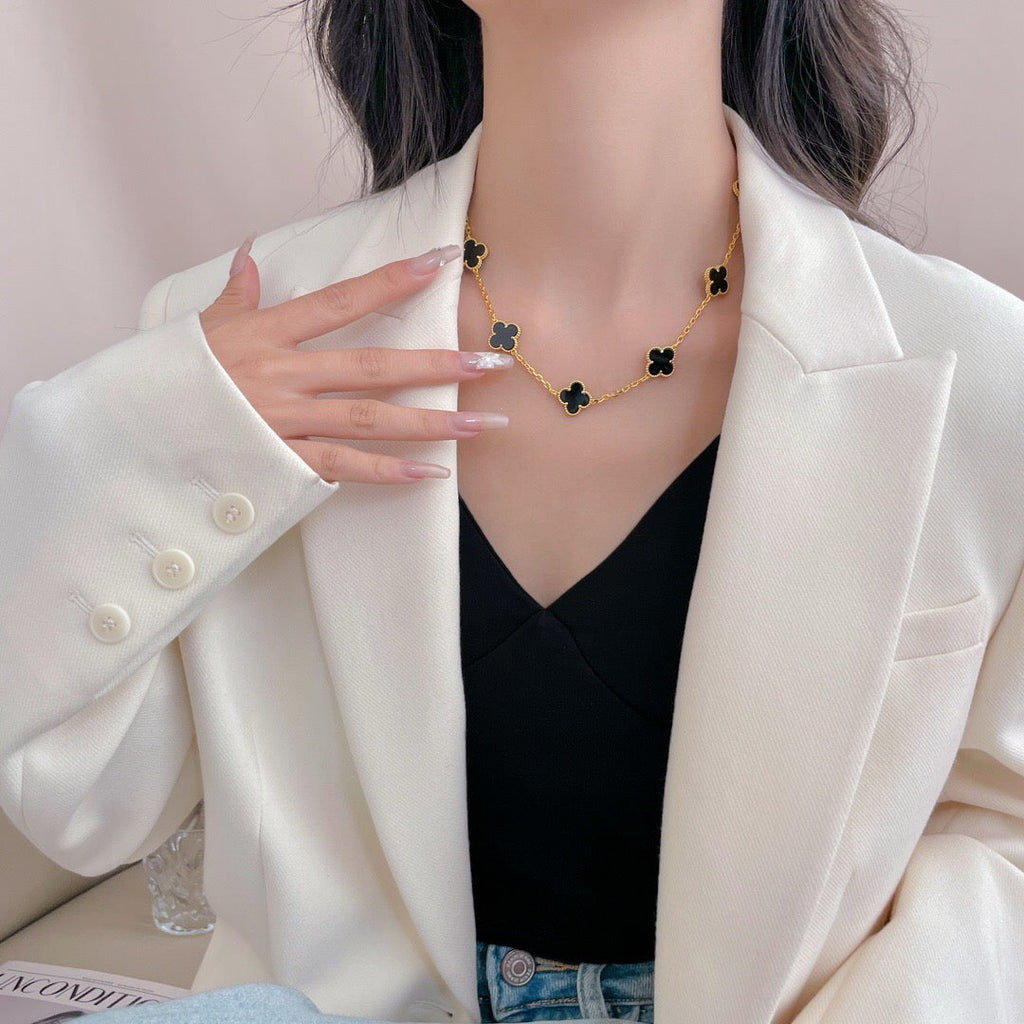 [BIJOUX] COLLIER TRÈFLE 10 MOTIFS ONYX