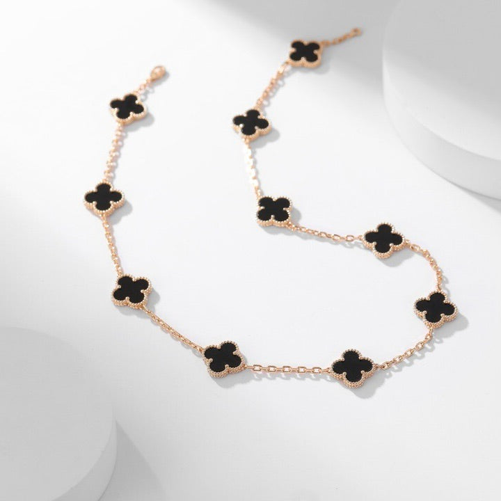 [BIJOUX] COLLIER TRÈFLE 10 MOTIFS ONYX