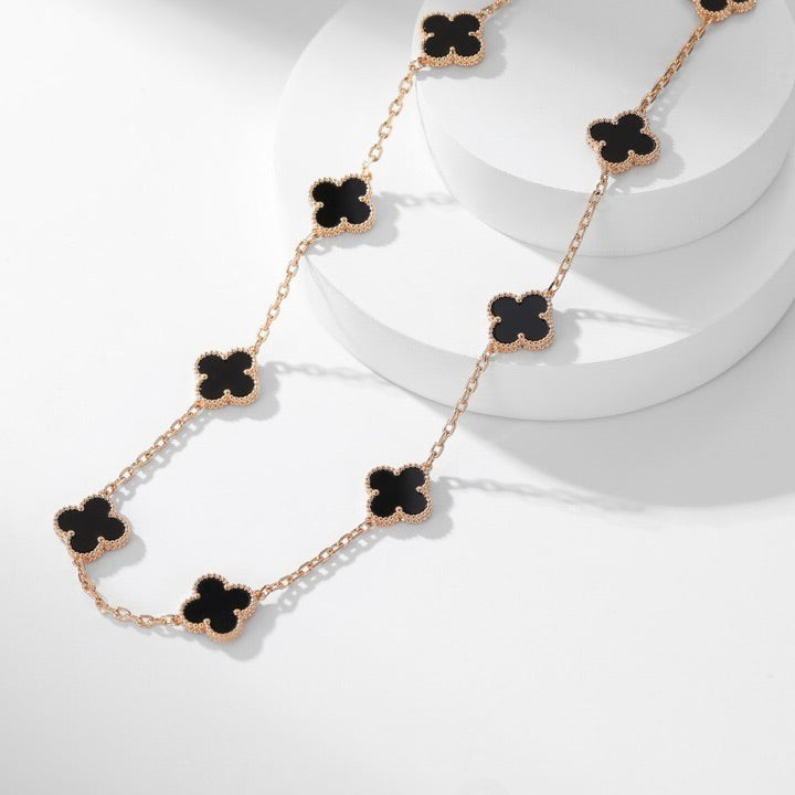[BIJOUX] COLLIER TRÈFLE 10 MOTIFS ONYX
