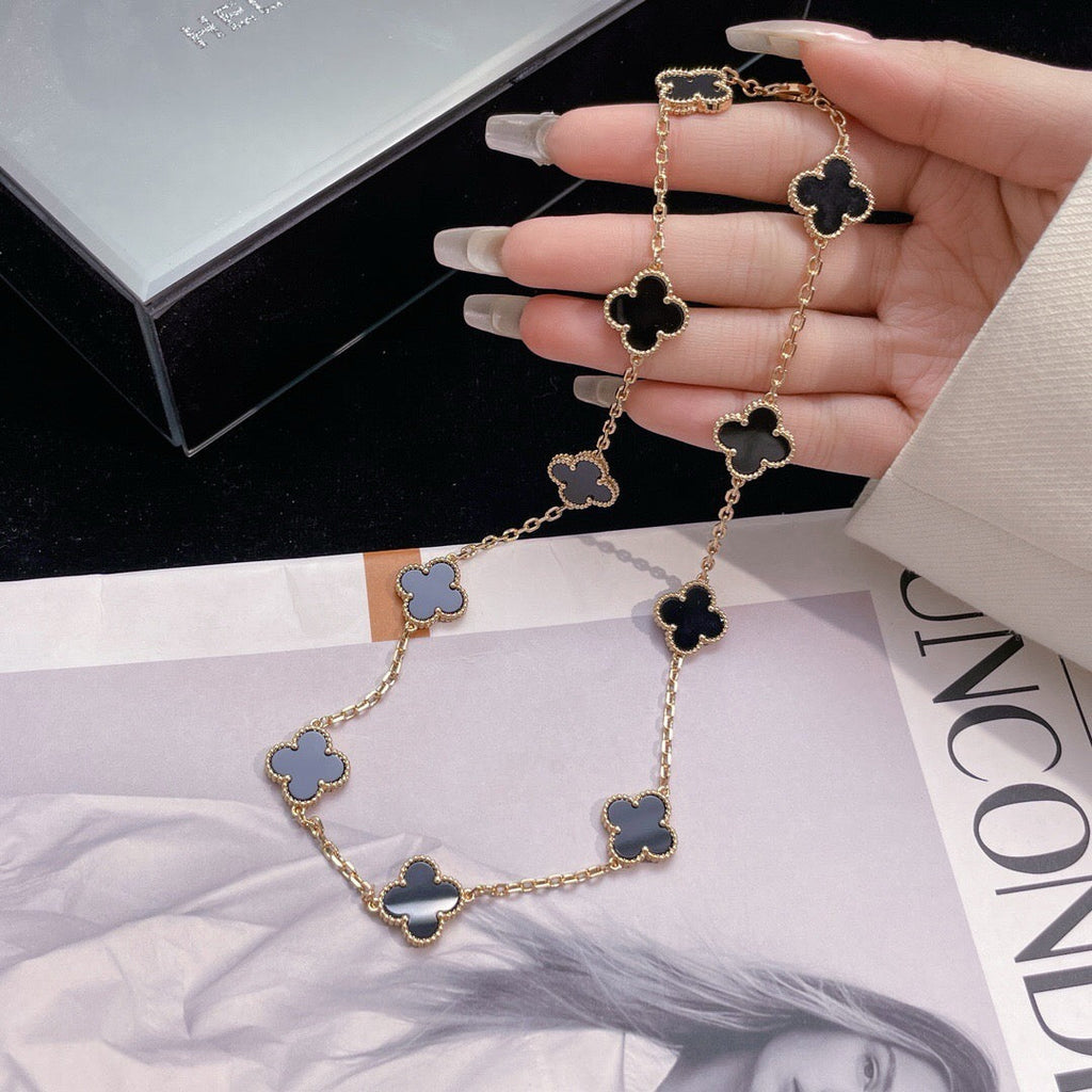 [BIJOUX] COLLIER TRÈFLE 10 MOTIFS ONYX