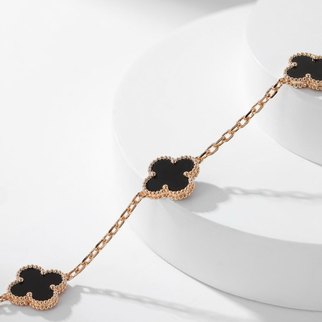 [BIJOUX] COLLIER TRÈFLE 10 MOTIFS ONYX