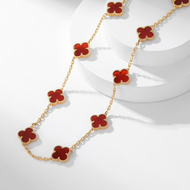[BIJOUX] COLLIER TRÈFLE 10 MOTIFS CORNALINE