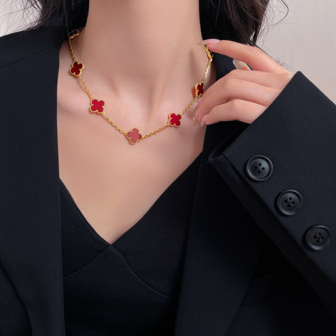 [BIJOUX] COLLIER TRÈFLE 10 MOTIFS CORNALINE