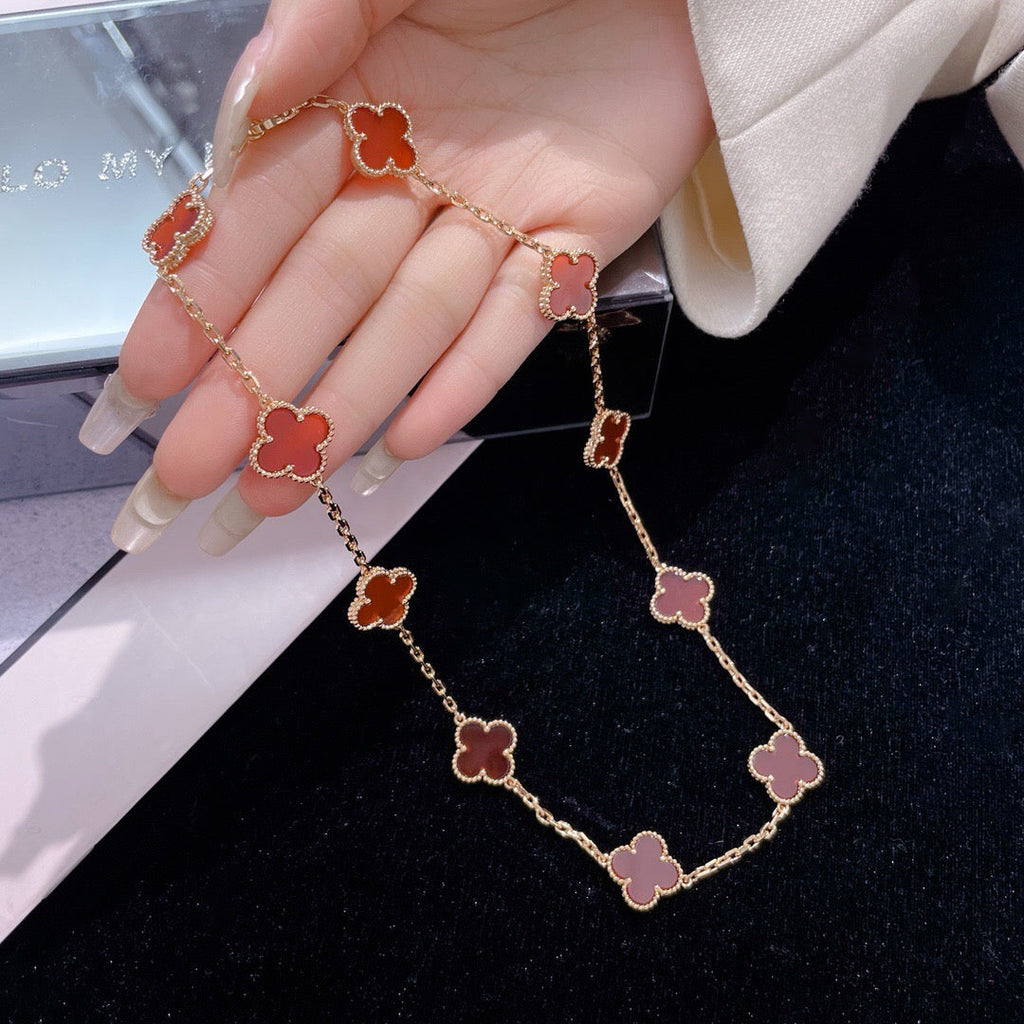 [BIJOUX] COLLIER TRÈFLE 10 MOTIFS CORNALINE