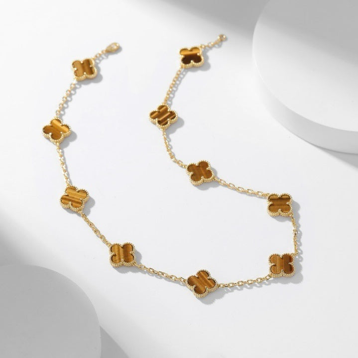 [Topon]CLOVER 10 MOTIFS TIGER EYE NECKLACE