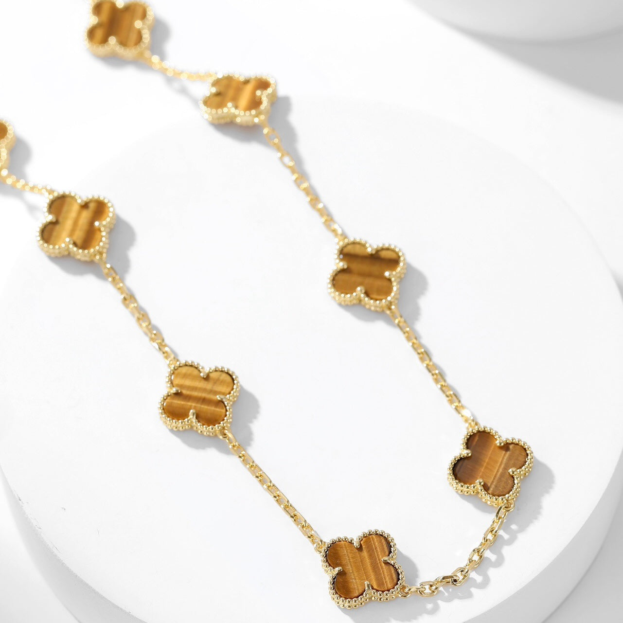 [BIJOUX] COLLIER TRÈFLE 10 MOTIFS ŒIL DE TIGRE