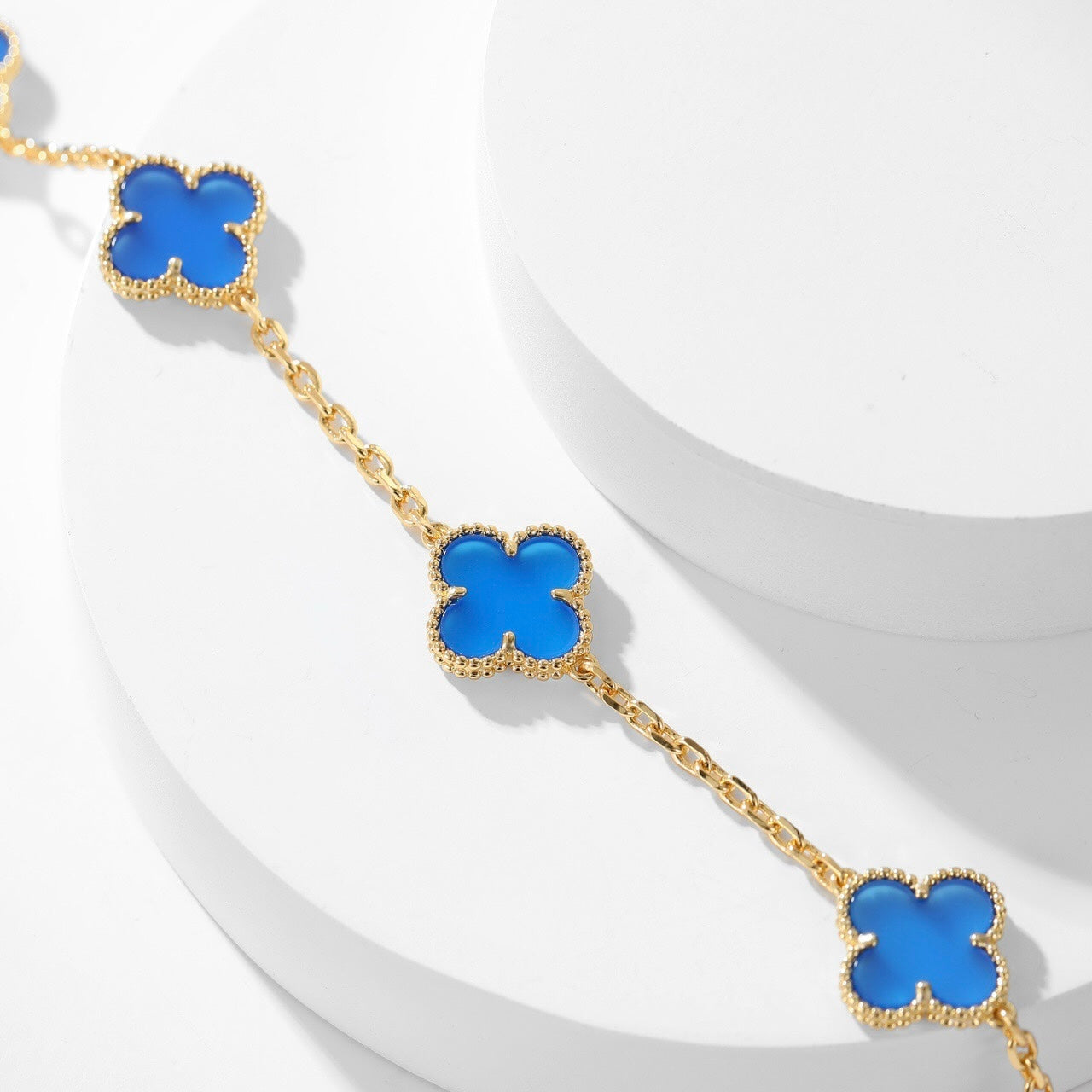 [BIJOUX] COLLIER TRÈFLE 10 MOTIFS AGATE BLEUE