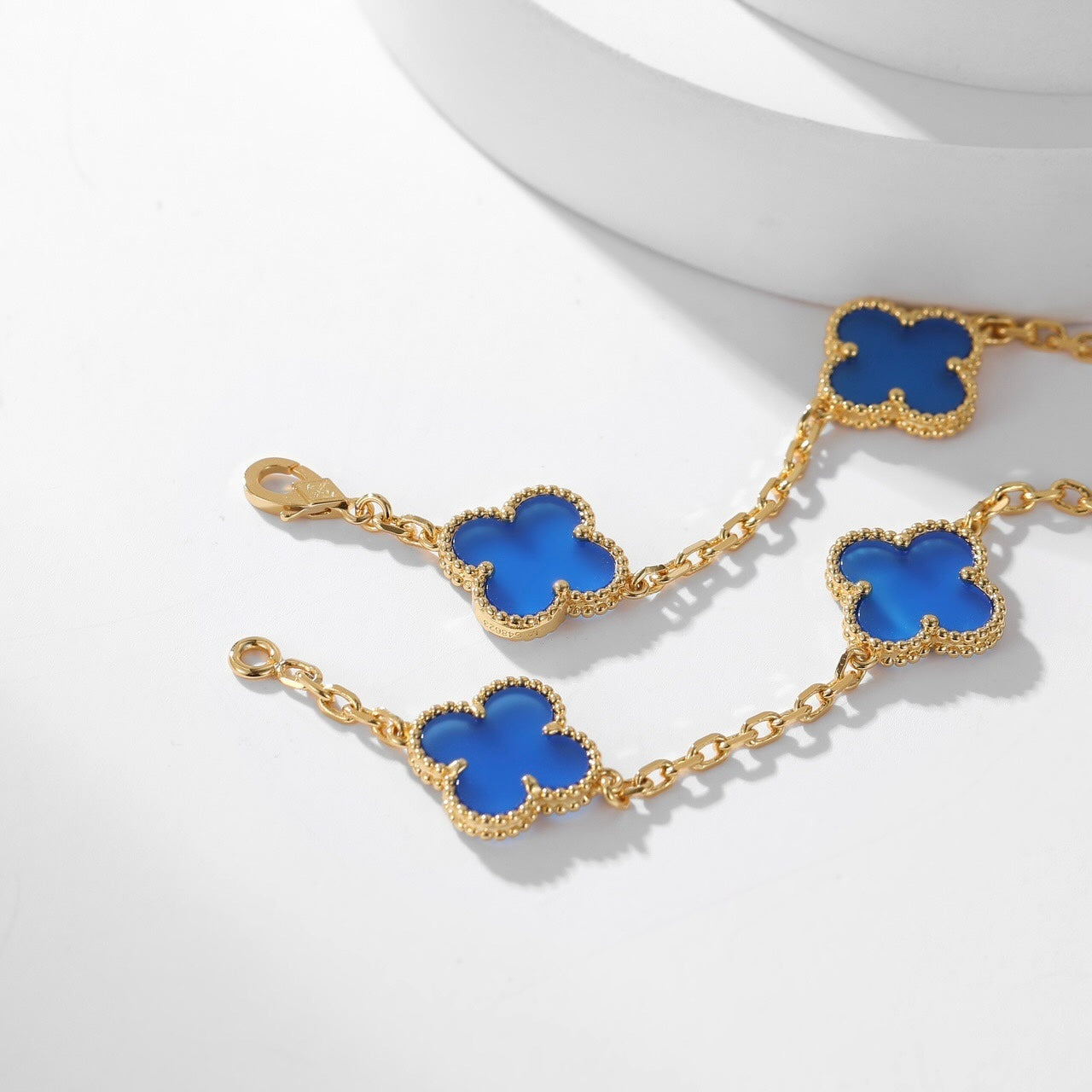 [BIJOUX] COLLIER TRÈFLE 10 MOTIFS AGATE BLEUE