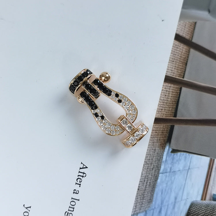 [BIJOUX]FORCE ラージホースシュー ブラック ホワイト ダイヤモンド ブレスレット ローズゴールド