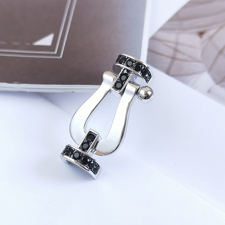 [BIJOUX]BRACELET FORCE LARGE FER A CHEVAL DIAMANT NOIR ARGENT
