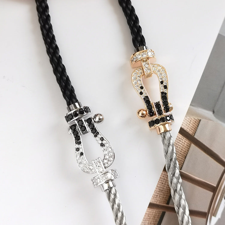 [BIJOUX]FORCE ラージホースシュー ブラック ホワイト ダイヤモンド ブレスレット ローズゴールド