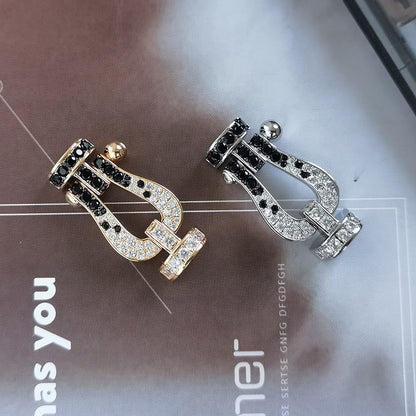 [BIJOUX]BRACELET FORCE LARGE FER A CHEVAL NOIR BLANC DIAMANT ARGENT