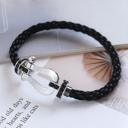 [BIJOUX]FORCE ラージホースシュー ブラックダイヤモンドブレスレット シルバー