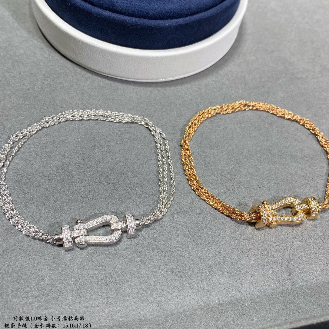 [BIJOUX]BRACELET FORCE PETIT FER À CHEVAL EN CHAÎNE DE DIAMANTS