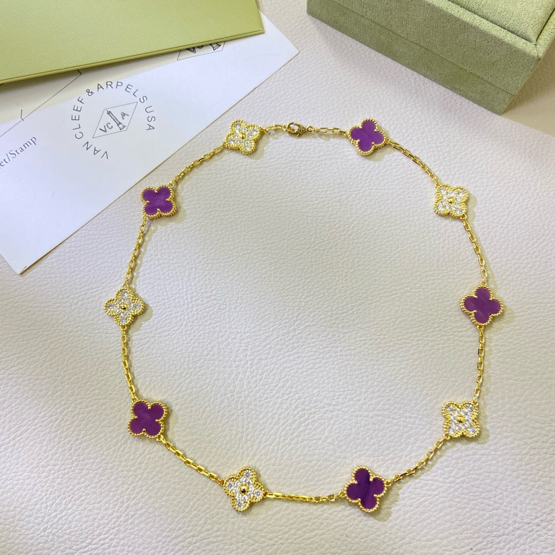 [BIJOUX]CLOVER 10 MOTIFS  PURPLE VIOLET DIAMOND NECKLACE