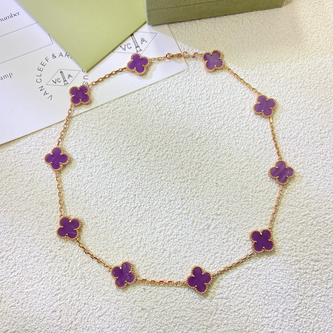 [BIJOUX]CLOVER 10 MOTIFS  PURPLE VIOLET  NECKLACE