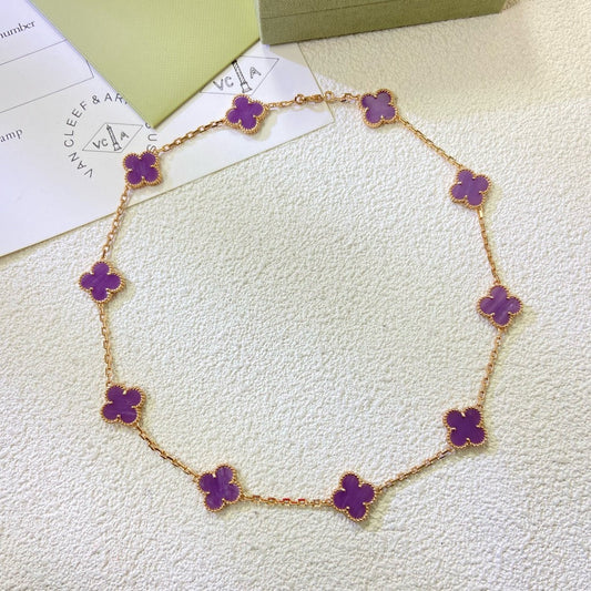 [BIJOUX]CLOVER 10 MOTIFS  PURPLE VIOLET  NECKLACE