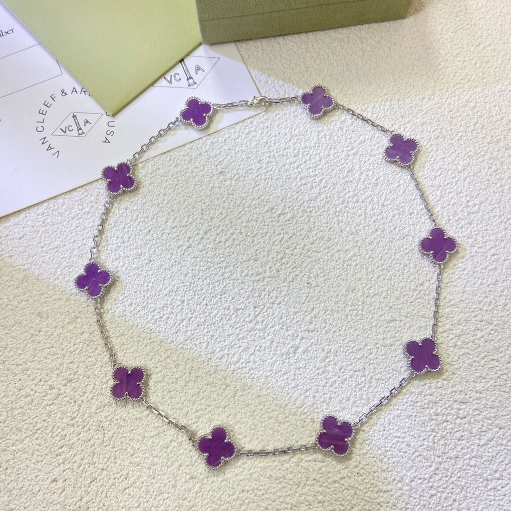 [BIJOUX]CLOVER 10 MOTIFS  PURPLE VIOLET  NECKLACE