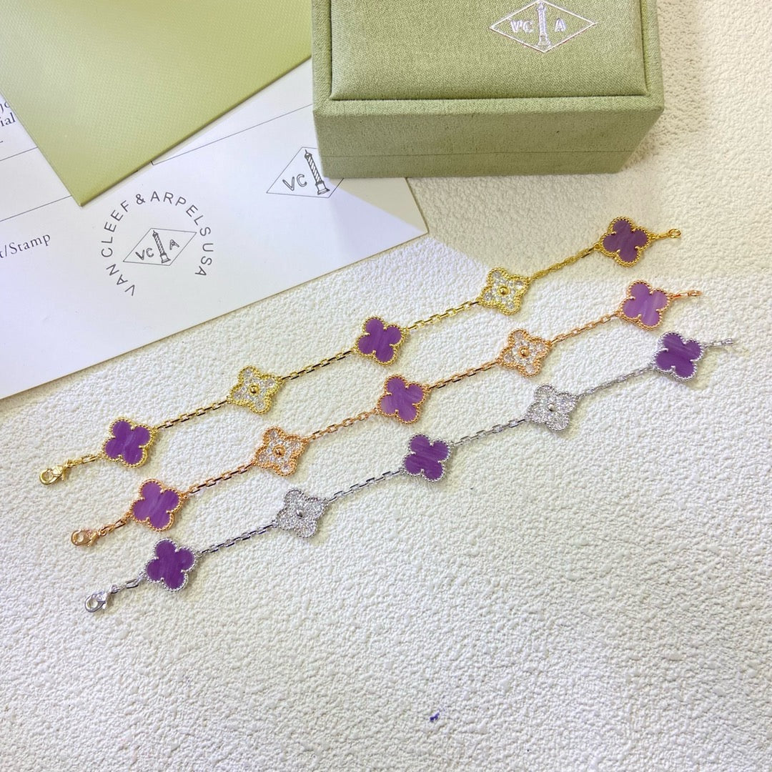 [BIJOUX]CLOVER  5 MOTIFS  PURPLE VIOLET DIAMOND BRACELET