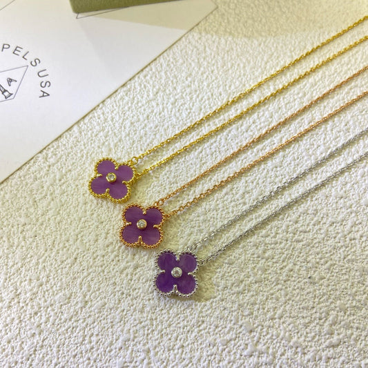 [BIJOUX]CLOVER 15MM DIAMOND  PURPLE VIOLET NECKLACE