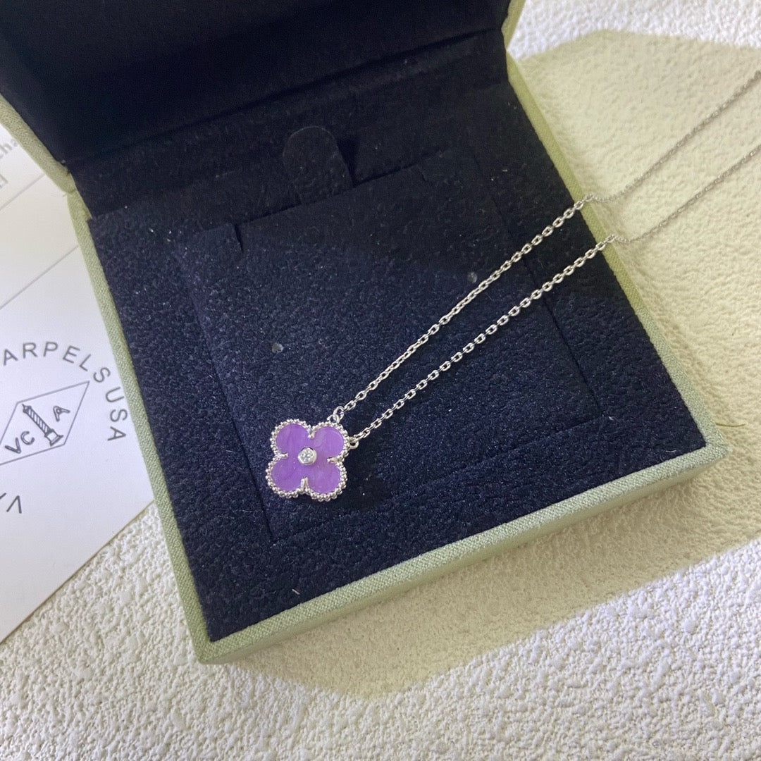 [BIJOUX]CLOVER 15MM DIAMOND  PURPLE VIOLET NECKLACE