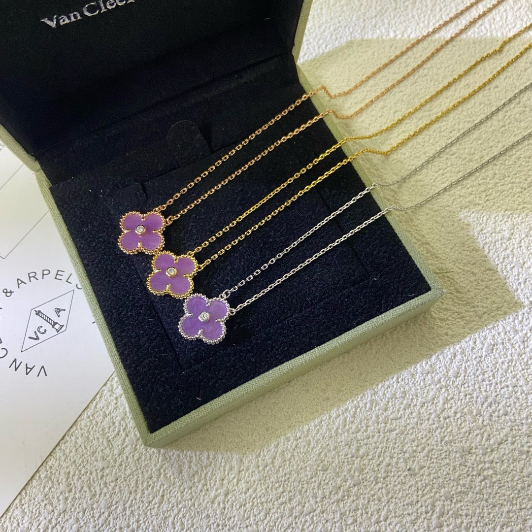 [BIJOUX]CLOVER 15MM DIAMOND  PURPLE VIOLET NECKLACE