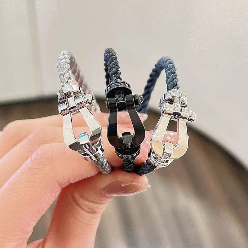 [BIJOUX]BRACELET FORCE LARGE FER À CHEVAL DEMI DIAMANT OR ROSE