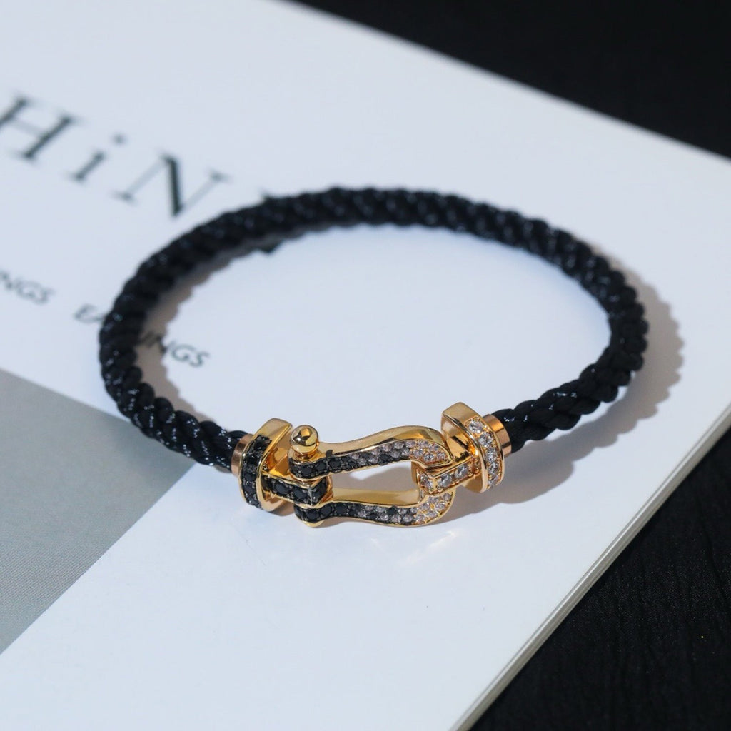[BIJOUX]BRACELET FORCE LARGE FER A CHEVAL NOIR BLANC DIAMANT ARGENT