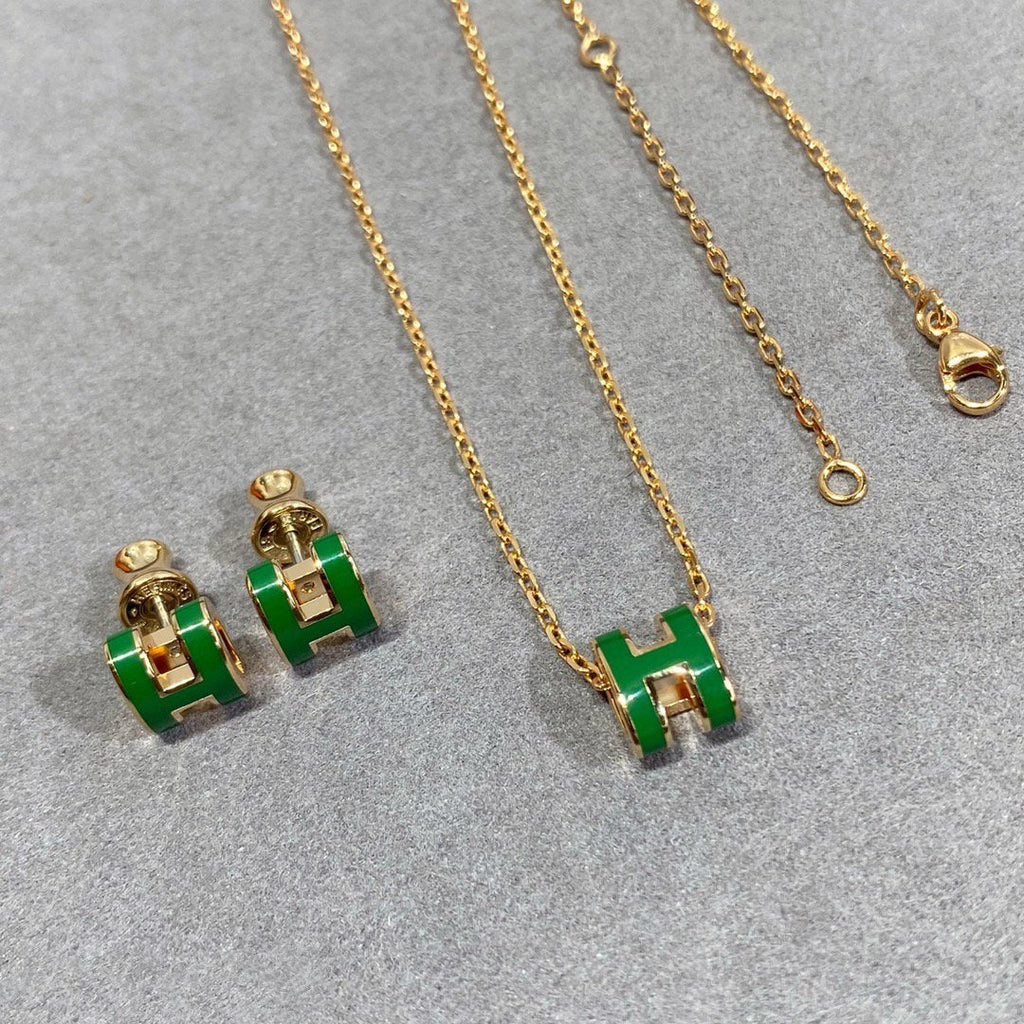 [BIJOUX]POP H GREEN NECKLACE SILVER AND GOLD
