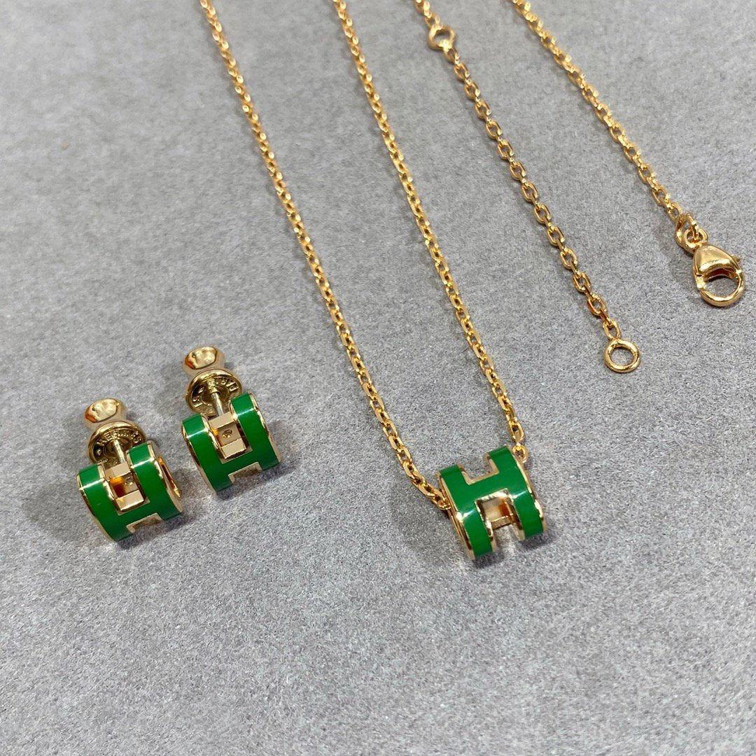 [BIJOUX]POP H GREEN NECKLACE SILVER AND GOLD